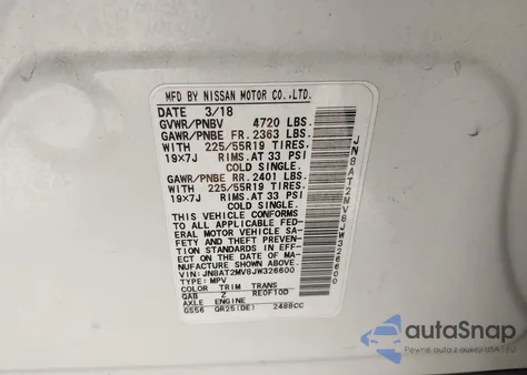 2018 Nissan Rogue Sl z USA, uszkodzony, nr VIN JN8AT2MV8JW326600